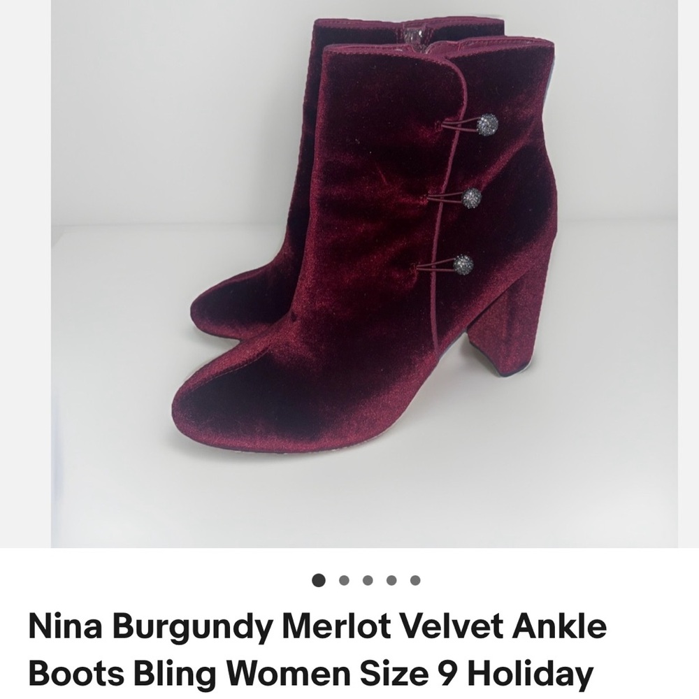 Nina Burgundy Velvet Ankle Boots